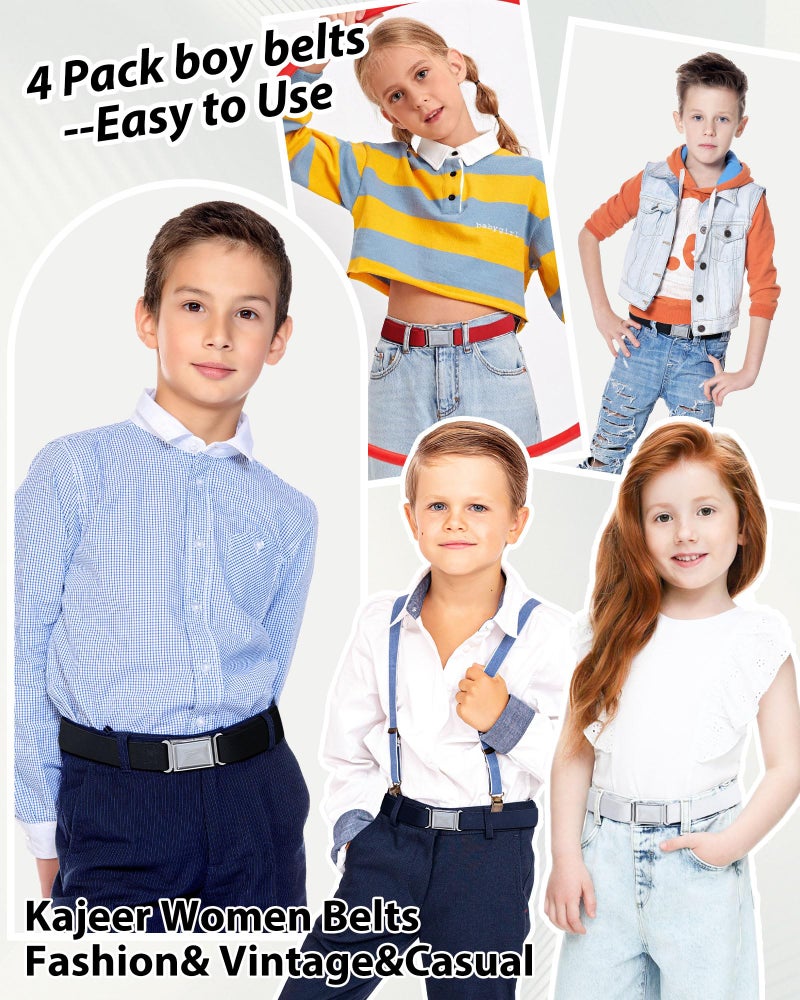 Kajeer 4PCS Kids Boys Adjustable Magnetic Belt - Big Elastic Stretch Belt with Easy Magnetic Buckle (Navy Blue/Grey/Black/Brown) - Image 5